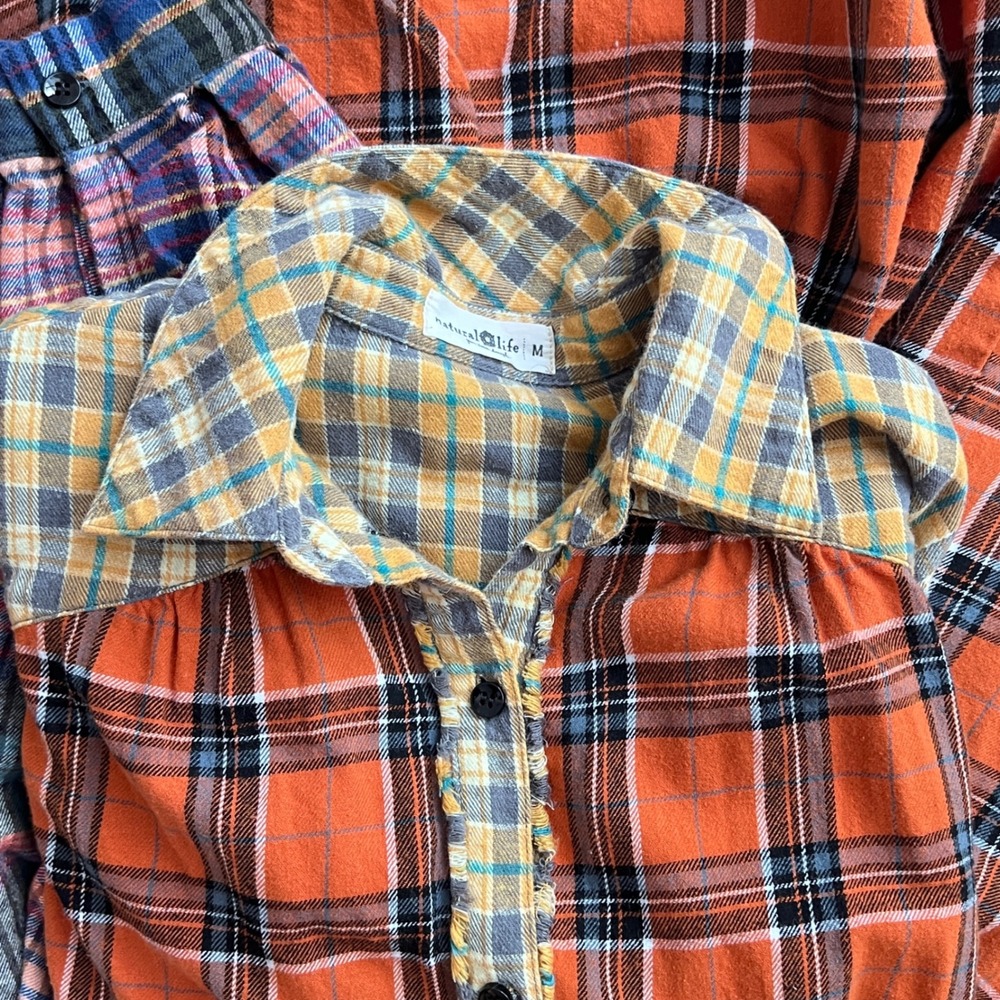 Natural Life Plaid Tunic Shirt M Womens Mixed Patchwork Flannel Orange Boho - Picture 10 of 10